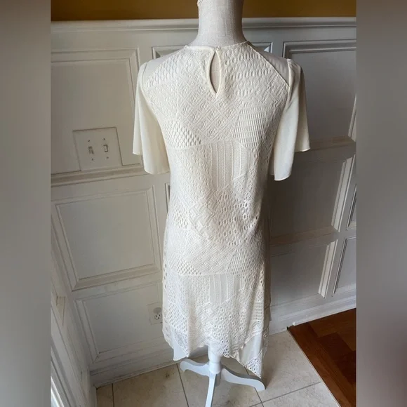 ❌SOLD❌ ALCHEMY THREAD SMALL IVORY CREAM PATCHWORK ASYMMETRICAL SHARK BITE HEM - Picture 5 of 7